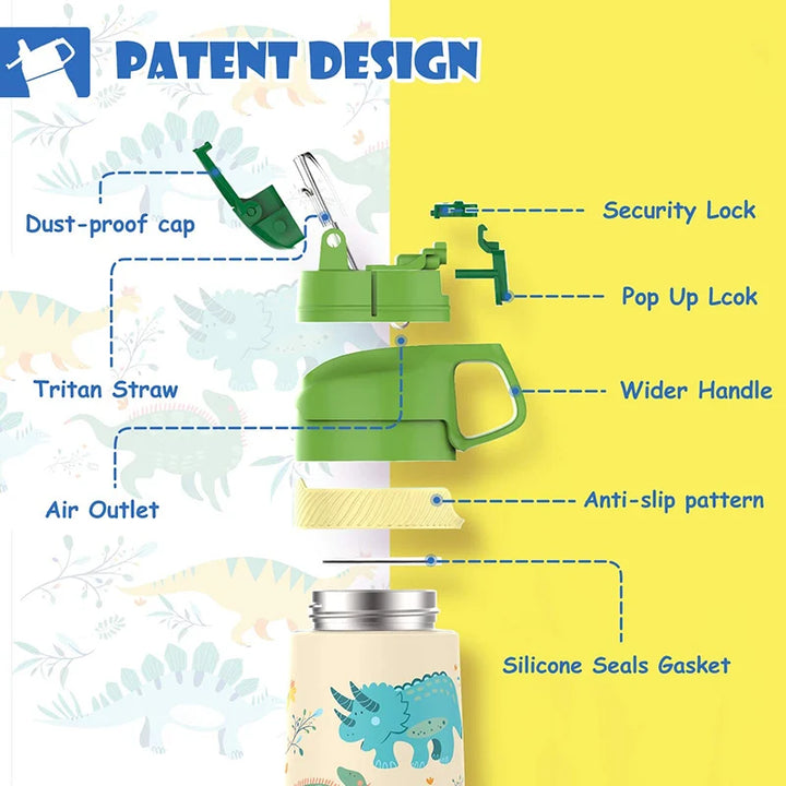 Bouteille Isotherme Enfant 350ML "FEIJIAN" avec Paille - Thermos Inox, Sans BPA