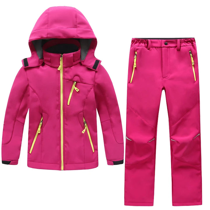 Ensemble Hiver Enfant - Veste Softshell et Pantalon Imperméables pour Randonnée, Ski et Activités Extérieures