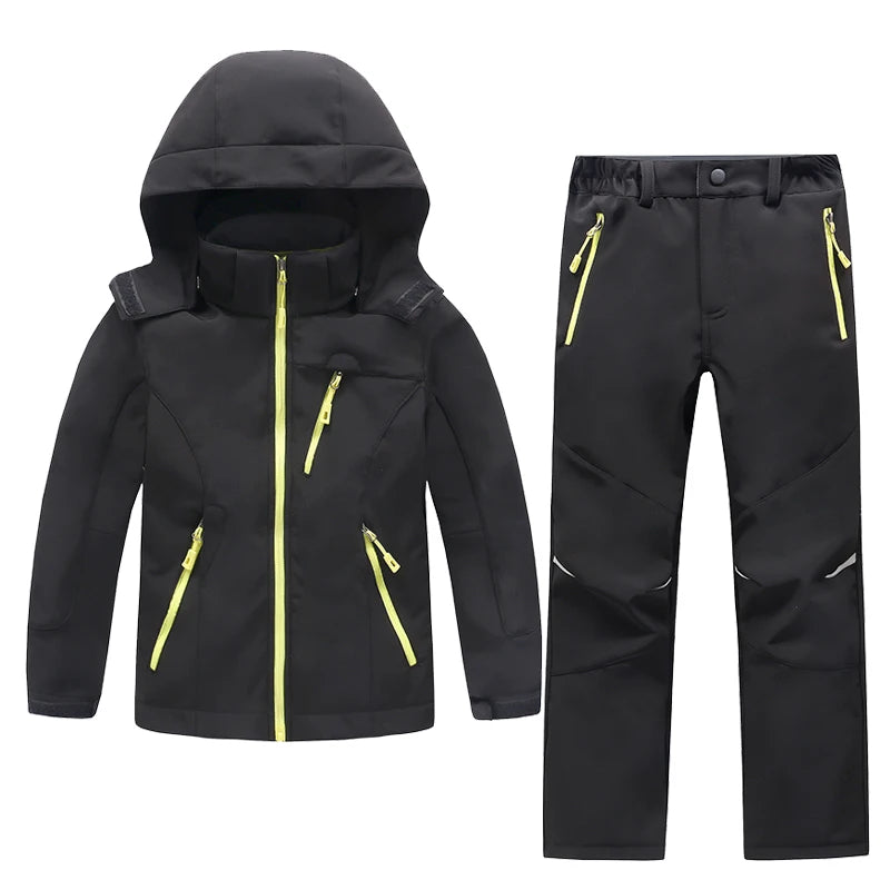 Ensemble Hiver Enfant - Veste Softshell et Pantalon Imperméables pour Randonnée, Ski et Activités Extérieures