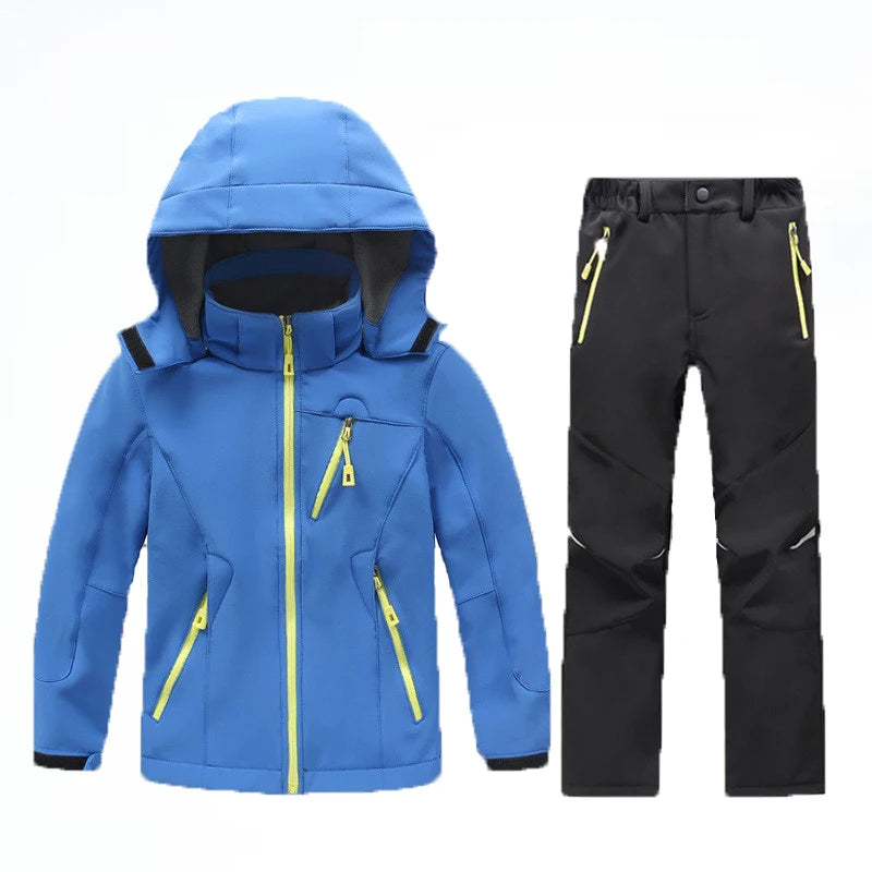 Ensemble Hiver Enfant - Veste Softshell et Pantalon Imperméables pour Randonnée, Ski et Activités Extérieures