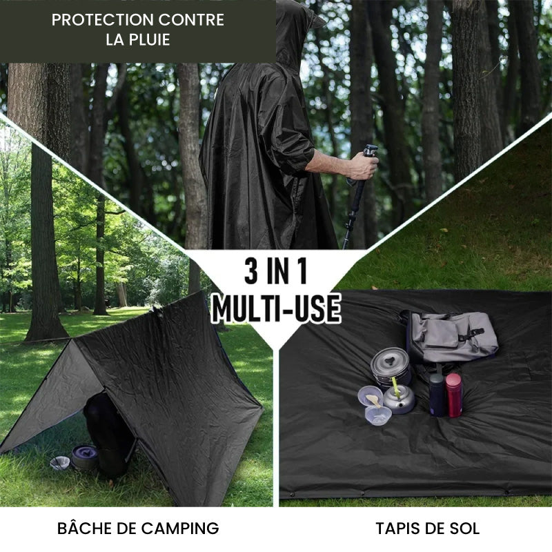 Poncho de Randonnée Imperméable 3 en 1 avec Capuche